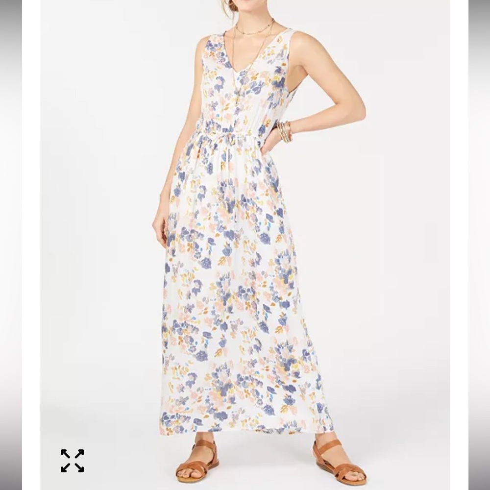 Lucky Brand White Floral Maxi Dress with Blue and Peach Flowers - Picture 2 of 8